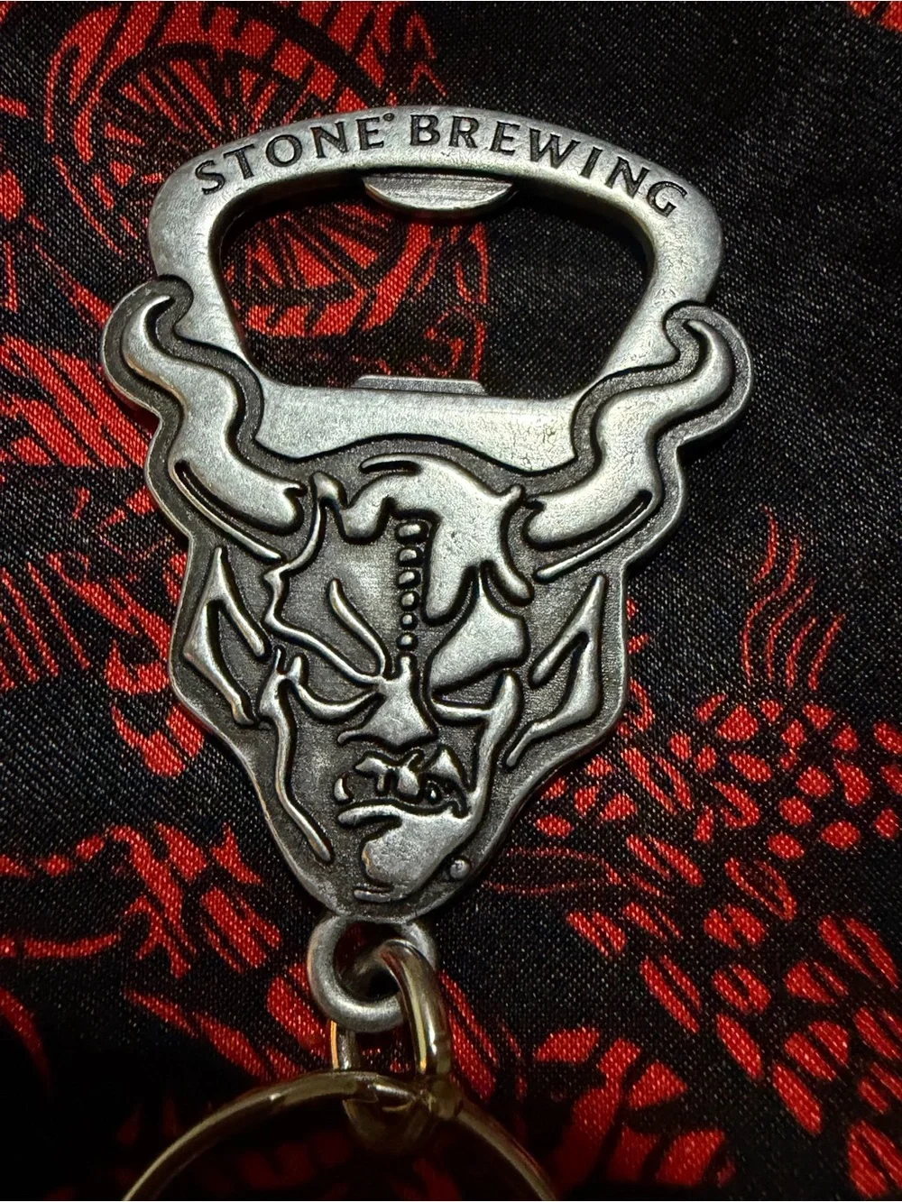 Stone Brewing Devil Bottle Opener Keychain - Silver with Black Accent